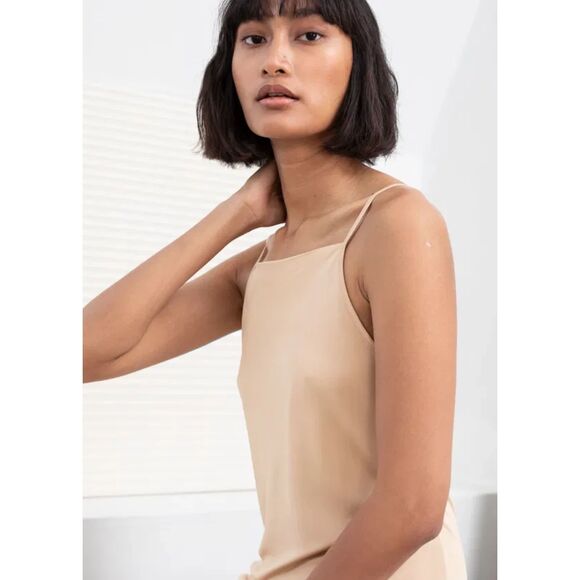 & Other Stories Square Neck Midi Slip‎ Dress Minimalistic Beige Size 0/XS NWT - Picture 2 of 7